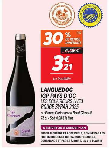 LANGUEDOC IGP PAYS D'OC LES ECLAIREURS HVE3 ROUGE SYRAH 2025