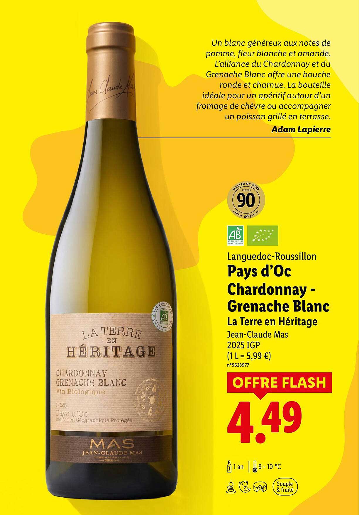 Languedoc-Roussillon Pays d’Oc Chardonnay - Grenache Blanc La Terre en Héritage Jean-Claude Mas 2025 IGP