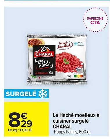 Le Haché moelleux à cuisiner surgelé CHARAL Happy Family, 600 g.