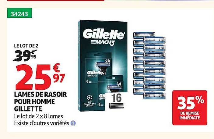 LE LOT DE 2 LAMES DE RASOIR POUR HOMME GILLETTE