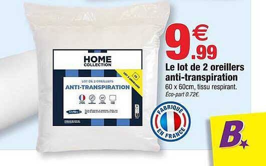 Le lot de 2 oreillers anti-transpiration