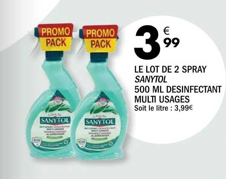 LE LOT DE 2 SPRAY SANYTOL 500 ML DESINFECTANT MULTI USAGES