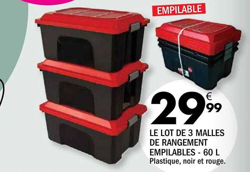 LE LOT DE 3 MALLES DE RANGEMENT EMPILABLES - 60 L