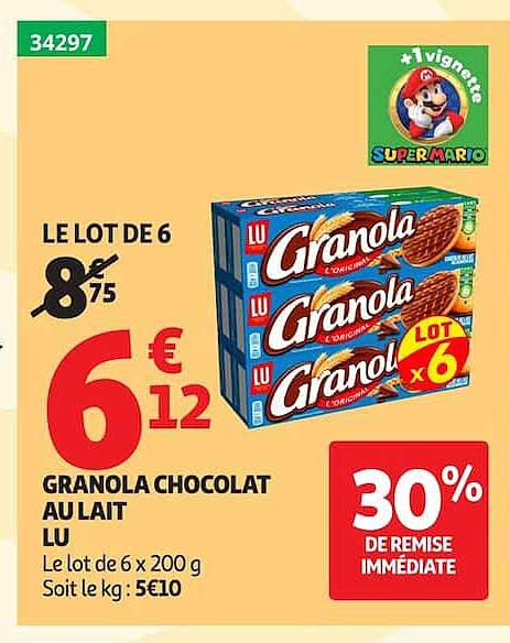 LE LOT DE 6 GRANOLA CHOCOLAT AU LAIT LU
