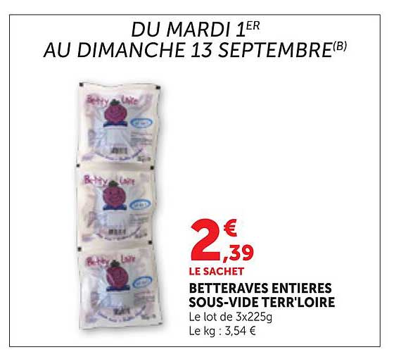 LE SACHET BETTERAVES ENTIÈRES SOUS-VIDE TERR’LOIRE