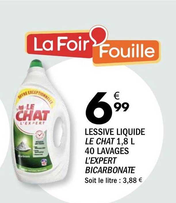LESSIVE LIQUIDE LE CHAT 1,8 L 40 LAVAGES L’EXPERT BICARBONATE