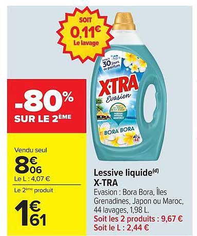 Lessive liquide X-TRA Evasion : Bora Bora, Îles Grenadines, Japon ou Maroc, 44 lavages, 1,98 L