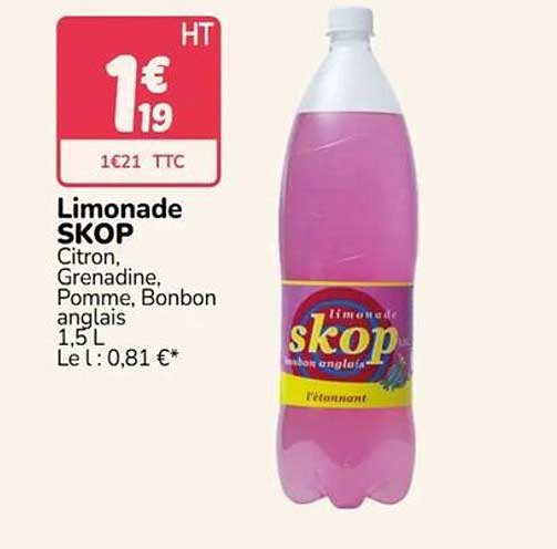 Limonade SKOP Citron, Grenadine, Pomme, Bonbon anglais 1,5 L