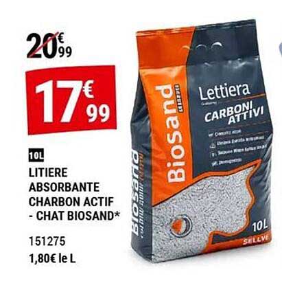 LITIERE ABSORBANTE CHARBON ACTIF - CHAT BIOSAND*