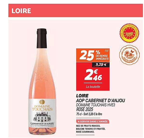 LOIRE AOP CABERNET D'ANJOU DOMAINE TOUCHAIS HVE3 ROSÉ 2025
