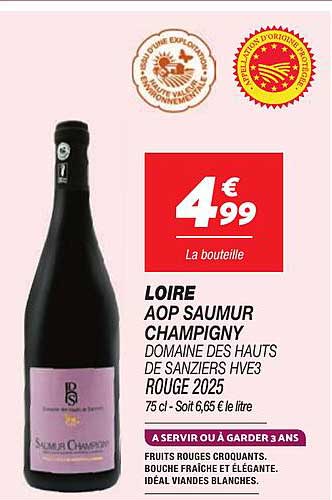 LOIRE AOP SAUMUR CHAMPIGNY DOMAINE DES HAUTS DE SANZIERS HVB3 ROUGE 2025