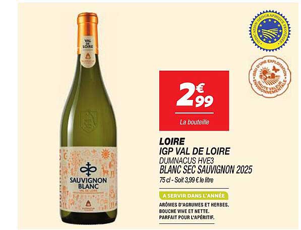LOIRE IGP VAL DE LOIRE DUMNACUS HVE3 BLANC SEC SAUVIGNON 2025