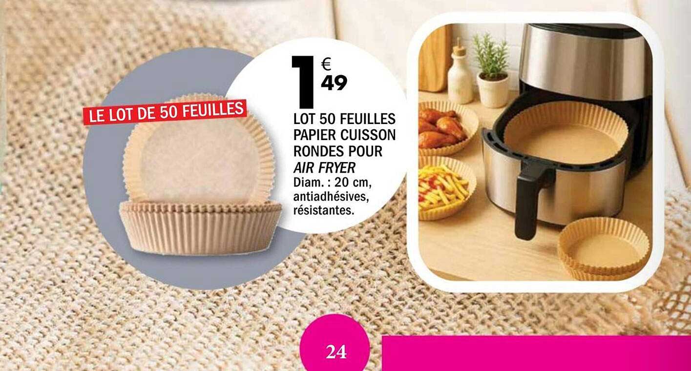 LOT 50 FEUILLES PAPIER CUISSON RONDES POUR AIR FRYER