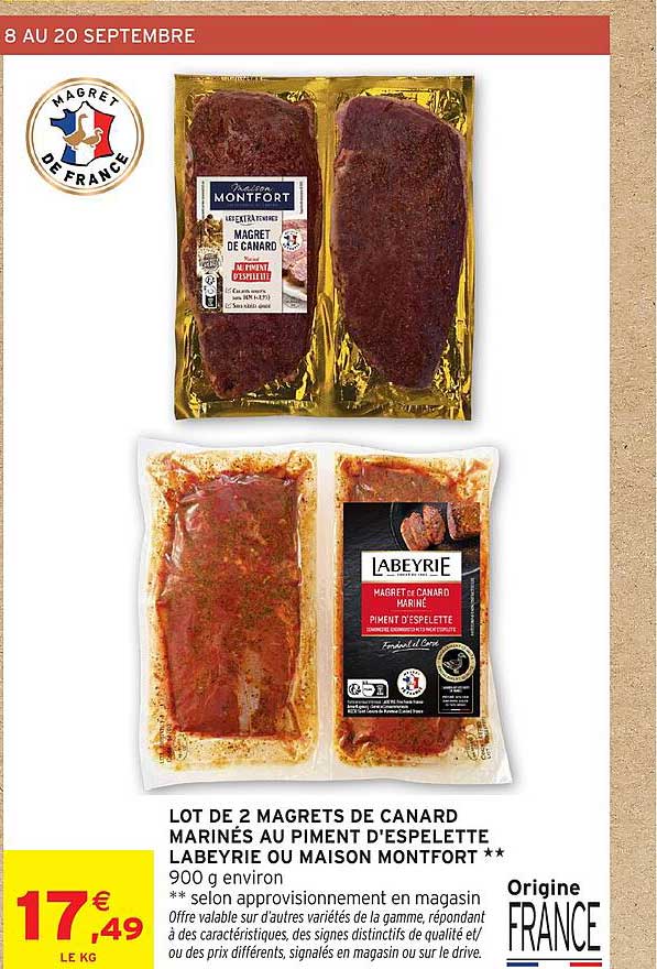 LOT DE 2 MAGRETS DE CANARD MARINÉS AU PIMENT D’ESPELETTE LABEYRIE OU MAISON MONTFORT **