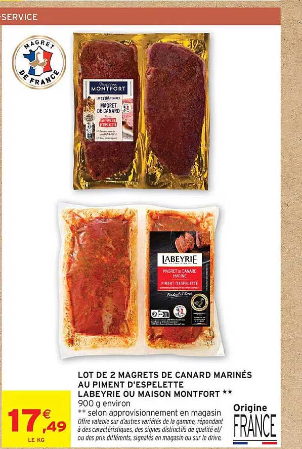 LOT DE 2 MAGRETS DE CANARD MARINÉS AU PIMENT D'ESPELETTE LABEYRIE OU MAISON MONTFORT **