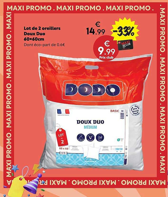 Lot de 2 oreillers Doux Duo 60x60cm