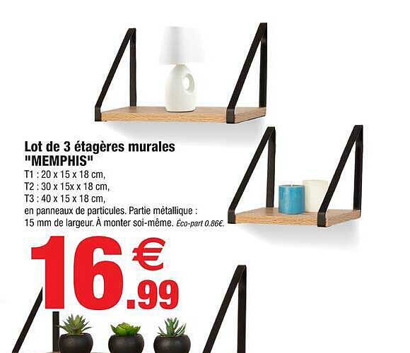 Lot de 3 étagères murales "MEMPHIS"