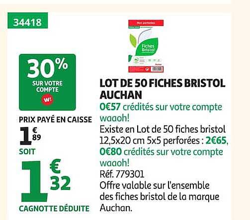 LOT DE 50 FICHES BRISTOL AUCHAN
