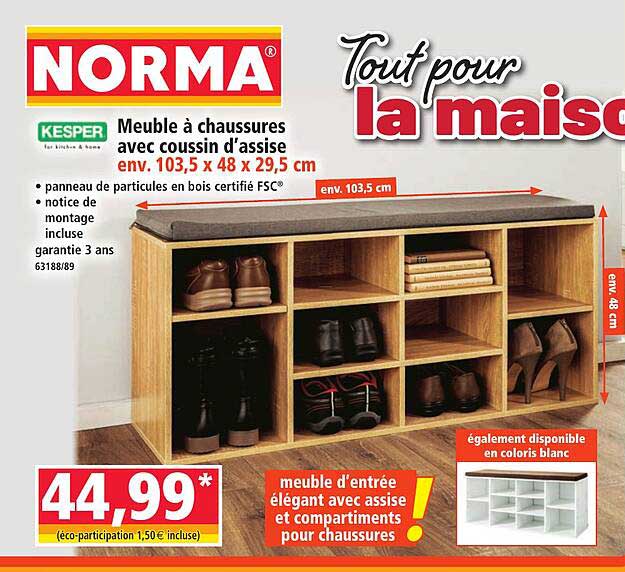 Meuble à chaussures avec coussin d’assise