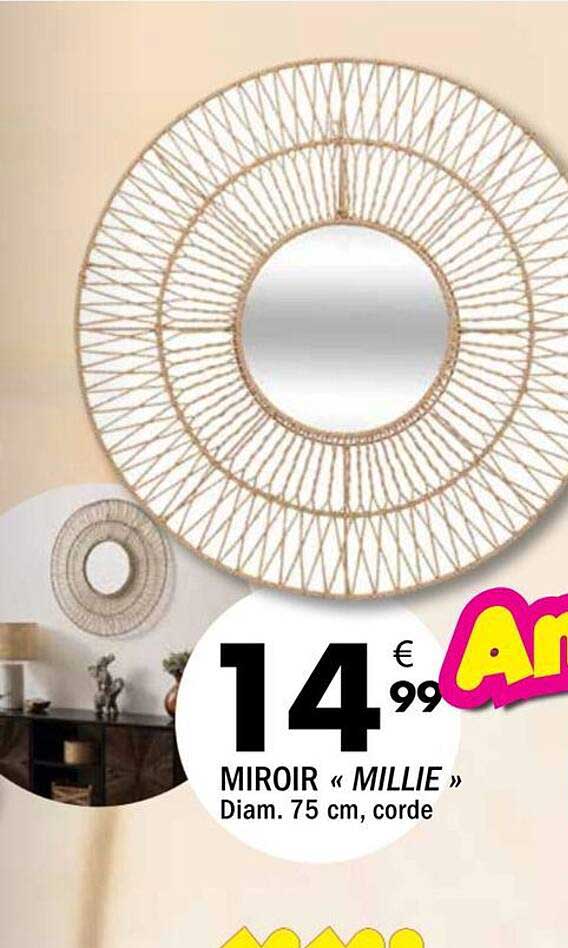 MIROIR « MILLIE » Diam. 75 cm, corde