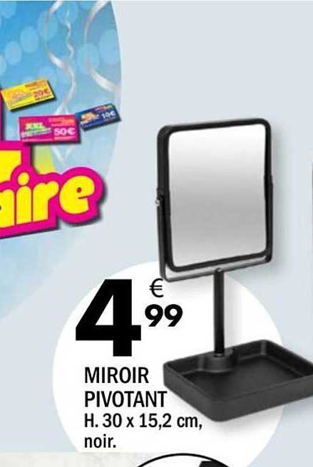 MIROIR PIVOTANT H. 30 x 15,2 cm, noir.