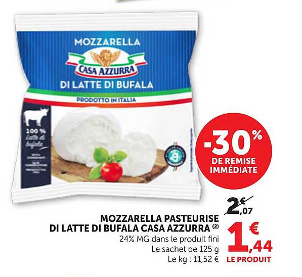 MOZZARELLA PASTEURISE DI LATTE DI BUFALA CASA AZZURRA