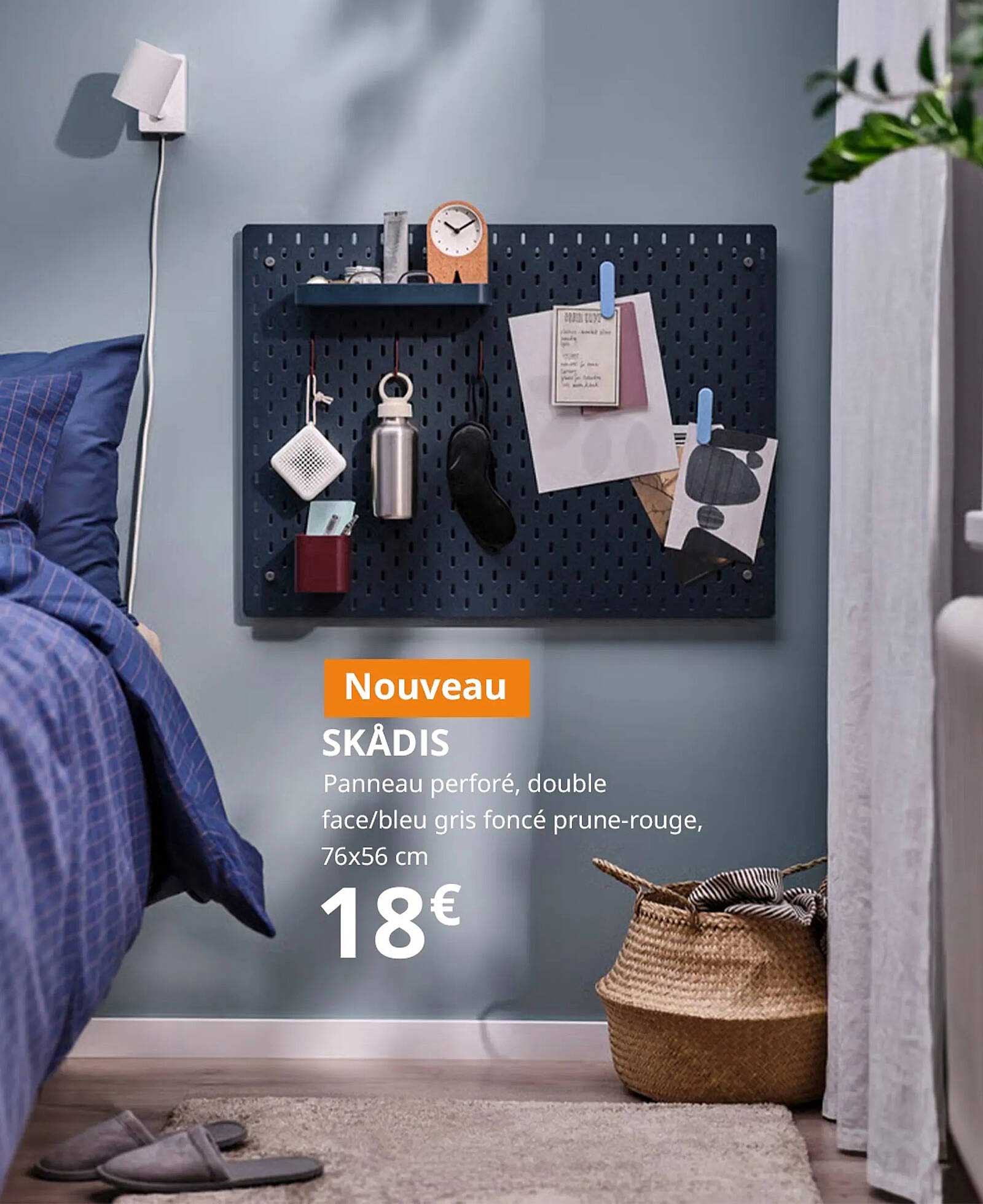 Nouveau SKÅDIS Panneau perforé, double face/bleu gris foncé prune-rouge, 76x56 cm