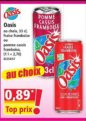 Oasis au choix, 33 cl, fraise framboise ou pomme cassis framboise, (1 l = 2,70)