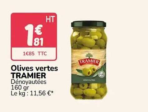 Olives vertes TRAMIER Dénoyautées 160 gr