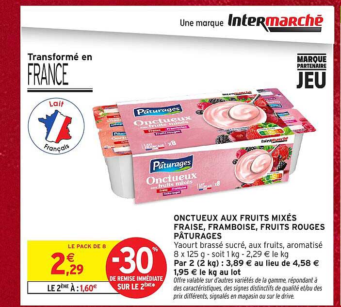 ONCTUEUX AUX FRUITS MIXÉS FRAISE, FRAMBOISE, FRUITS ROUGES PÂTURAGES