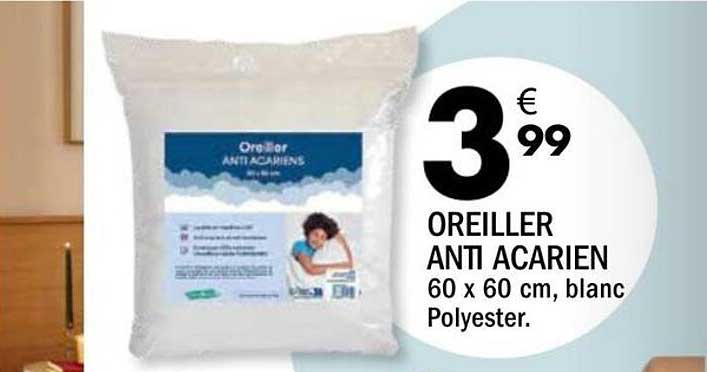 OREILLER ANTI ACARIEN 60 x 60 cm, blanc Polyester.