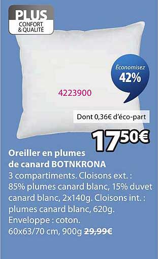 Oreiller en plumes de canard BOTNKRONA