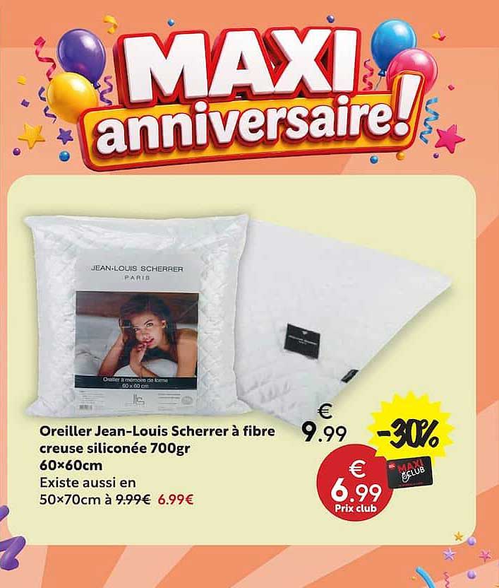Oreiller Jean-Louis Scherrer à fibre creuse siliconée 700gr 60×60cm