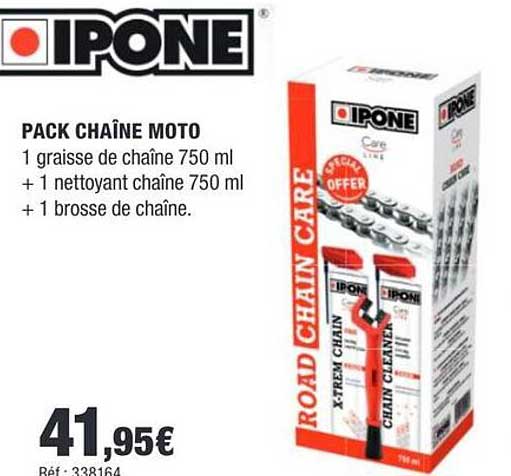 PACK CHAÎNE MOTO 1 graisse de chaîne 750 ml + 1 nettoyant chaîne 750 ml + 1 brosse de chaîne.