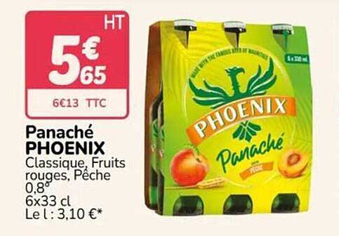 Panaché PHOENIX Classique, Fruits rouges, Pêche 0,8° 6x33 cl