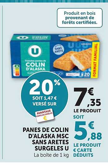 PANES DE COLIN D'ALASKA MSC SANS ARETES SURGELES U