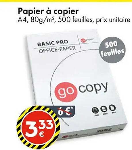 Papier à copier A4, 80g/m², 500 feuilles, prix unitaire