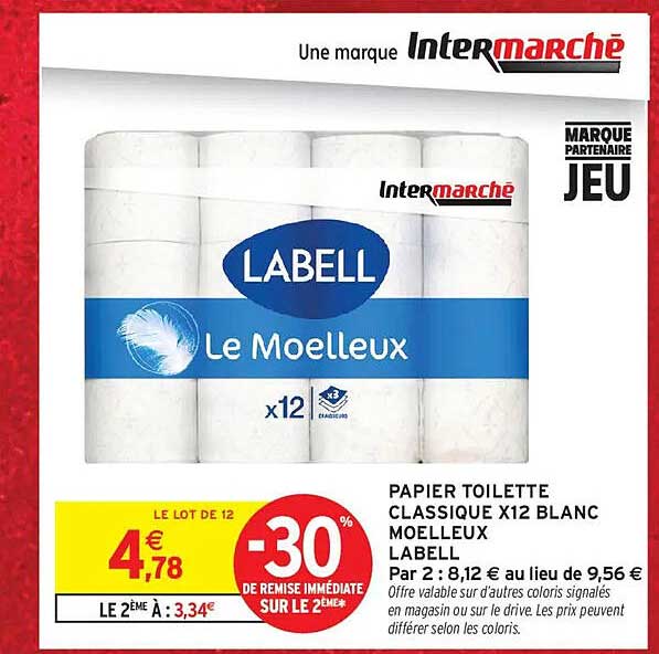 PAPIER TOILETTE CLASSIQUE X12 BLANC MOELLEUX LABELL
