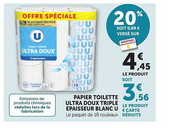 PAPIER TOILETTE ULTRA DOUX TRIPLE EPAISSEUR BLANC U