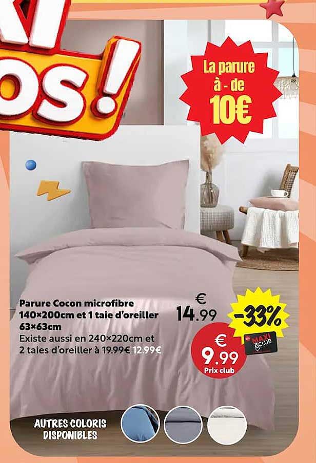 Parure Cocon microfibre 140×200cm et 1 taie d'oreiller 63×63cm