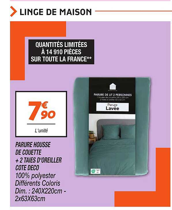 PARURE HOUSSE DE COUETTE + 2 TAIES D'OREILLER COTE DECO