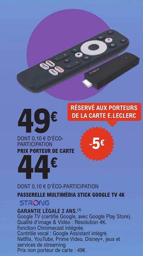PASSERELLE MULTIMÉDIA STICK GOOGLE TV 4K