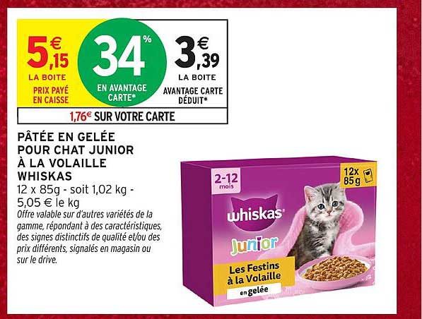 PÂTÉE EN GELÉE POUR CHAT JUNIOR A LA VOLAILLE WHISKAS