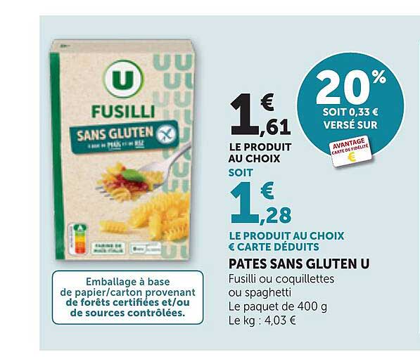 PATES SANS GLUTEN U