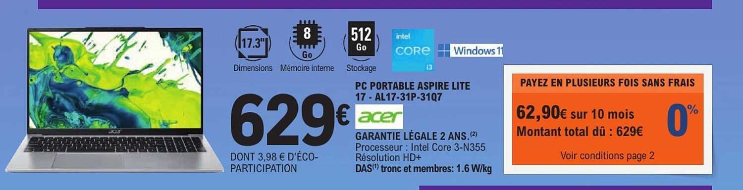 PC PORTABLE ASPIRE LITE 17 - AL17-31P-31Q7