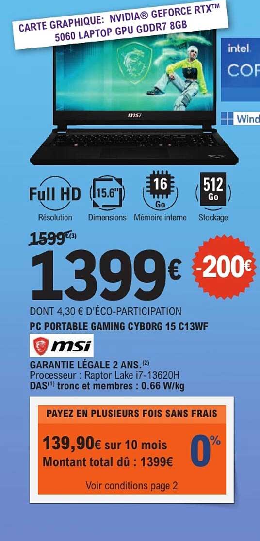 PC PORTABLE GAMING CYBORG 15 C13WF