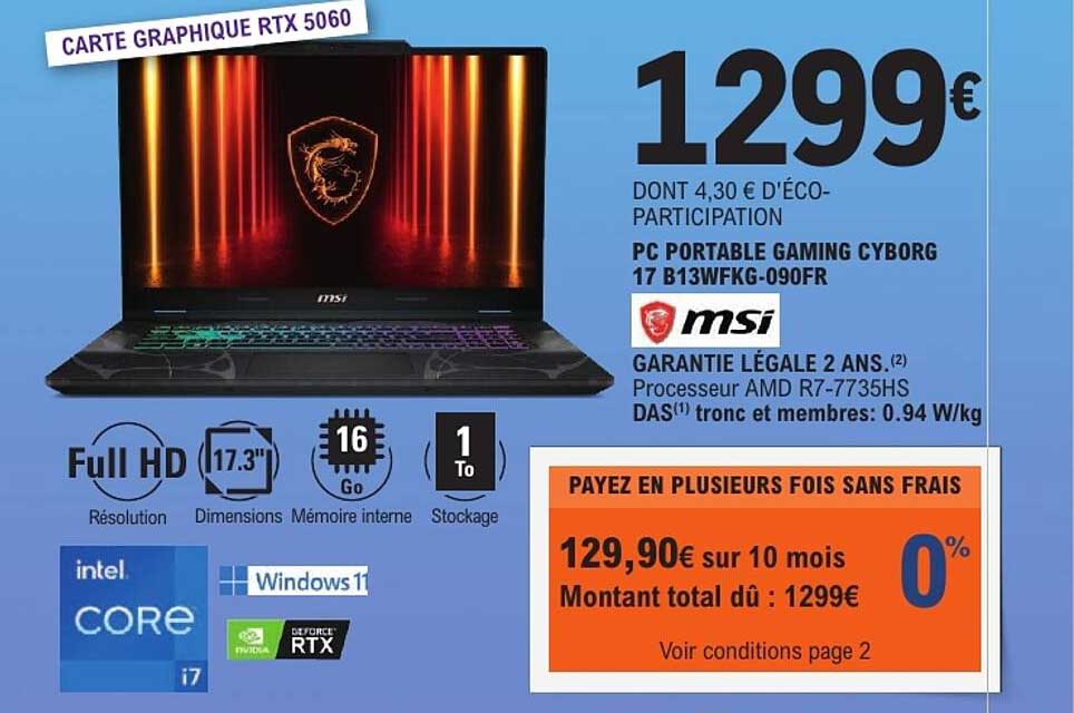PC PORTABLE GAMING CYBORG 17 B13WFKG-090FR
