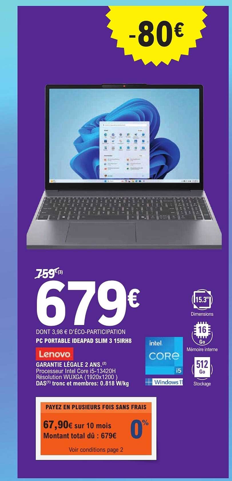 PC PORTABLE IDEAPAD SLIM 3 15IRH8