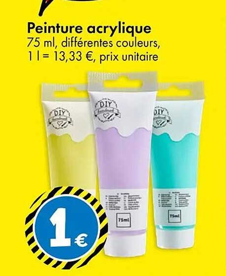 Peinture acrylique 75 ml, différentes couleurs, 1 l = 13,33 €, prix unitaire