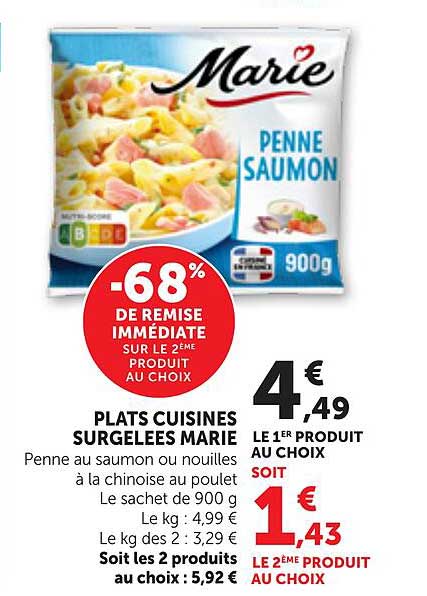 Penne au saumon ou nouilles à la chinoise au poulet